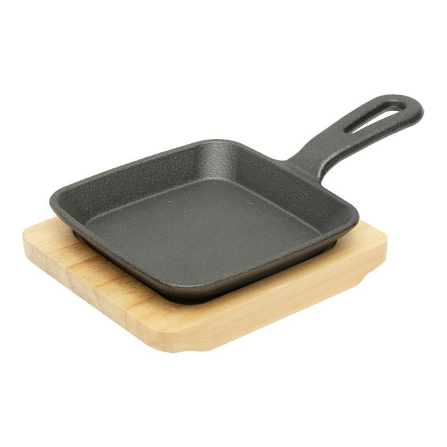 مقلاة حديد الزهر سيزلينج مربعة 12 سم مع قاعدة خشبية ڤاج Vague Cast Iron Sizzling with Base - SW1hZ2U6MTg2NTUxOA==