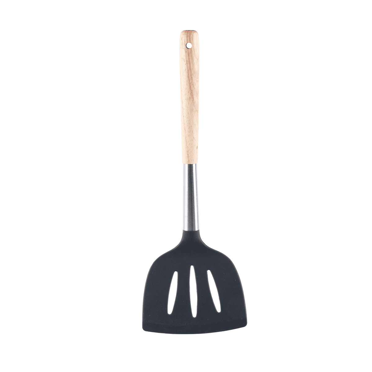 Vague Silicone Grey Silicone Big Slotted Turner with Oak Wood Handle Grey