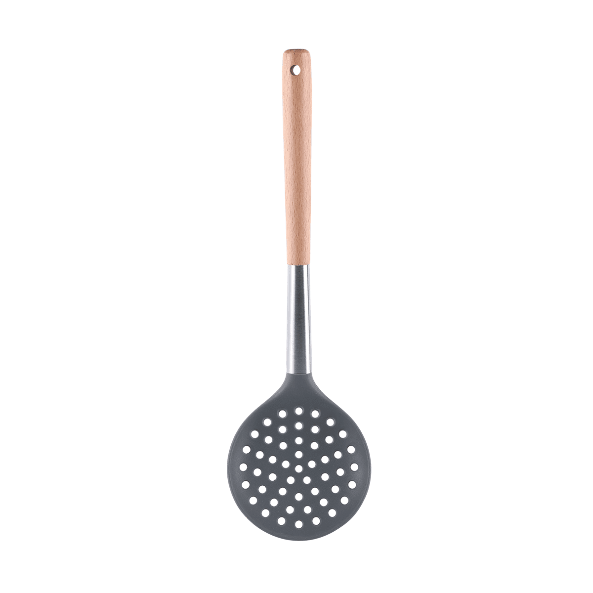 ملعقة سيليكون 33.5 سم مقاومة للحرارة مع مقبض خشبي ڤاج Vague Silicone Grey Silicone Skimmer with Oak Wood Handle Grey