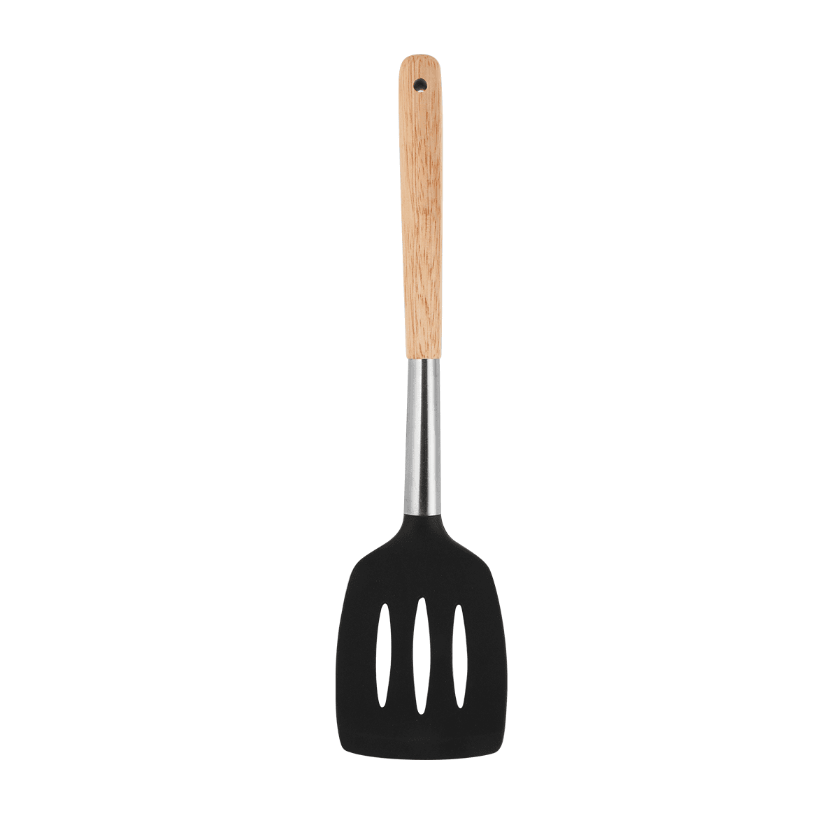 Vague Silicone Grey Silicone Slotted Turner with Oak Wood Handle Grey