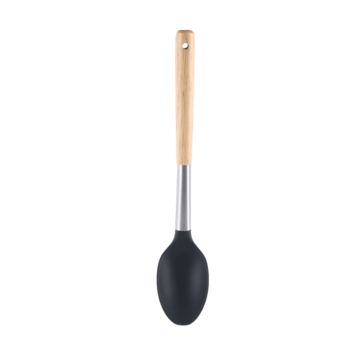 Vague Silicone Grey Silicone Solid Spoon with Oak Wood Handle Grey