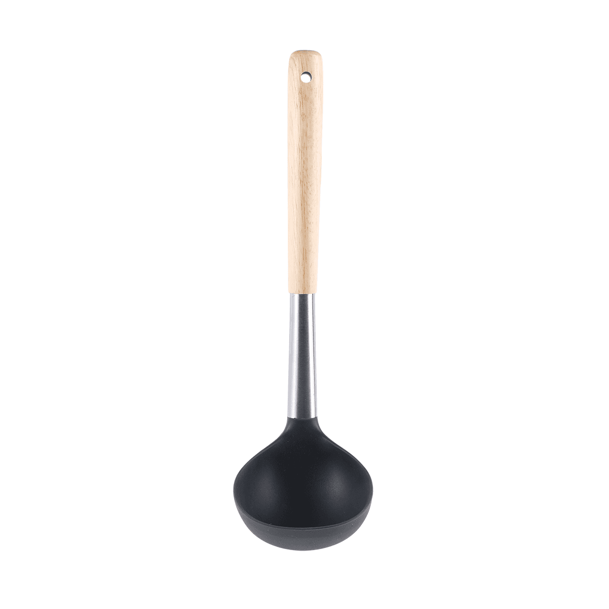 Vague Silicone Grey Silicone Soup Ladle with Oak Wood Handle Grey