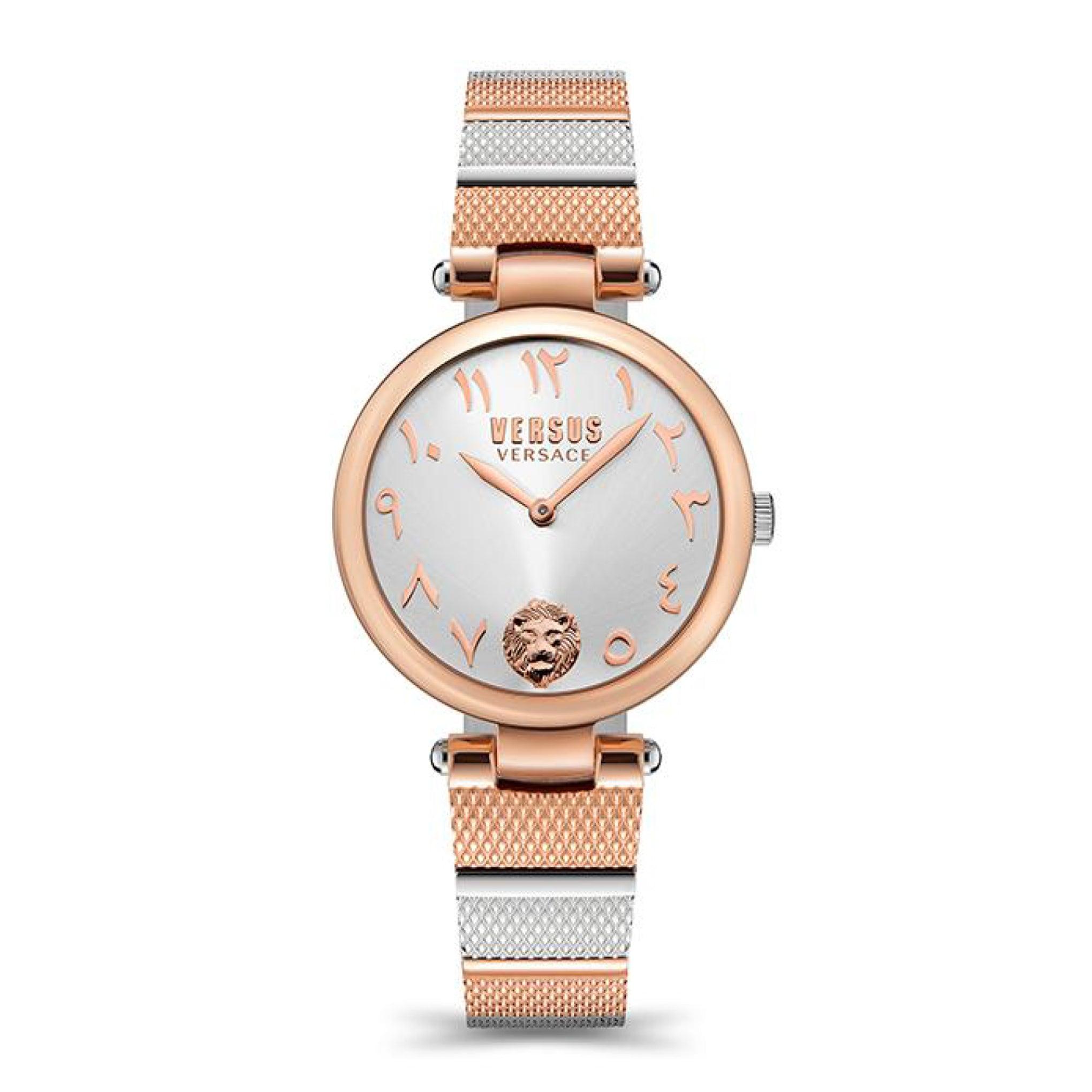 ساعة نسائية ستانلس ستيل برونزي وفضي 34 مم فيرزاتشي Versus Versace Los Feliz Women's Analog Silver Watch