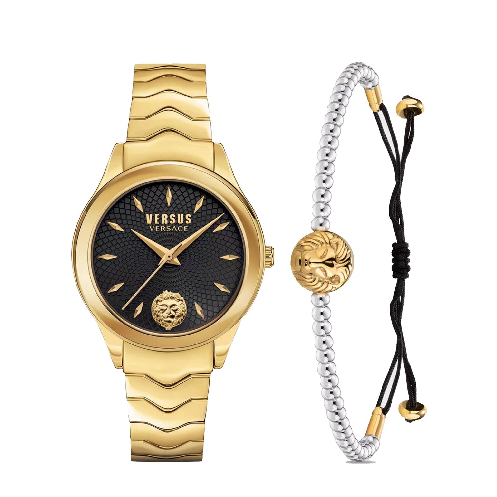 ساعة نسائية ذهبي مع سوار من شركة فيرزاتشي Versus Versace Women's Analog Gold Stainless Steel Watch With Bracelet