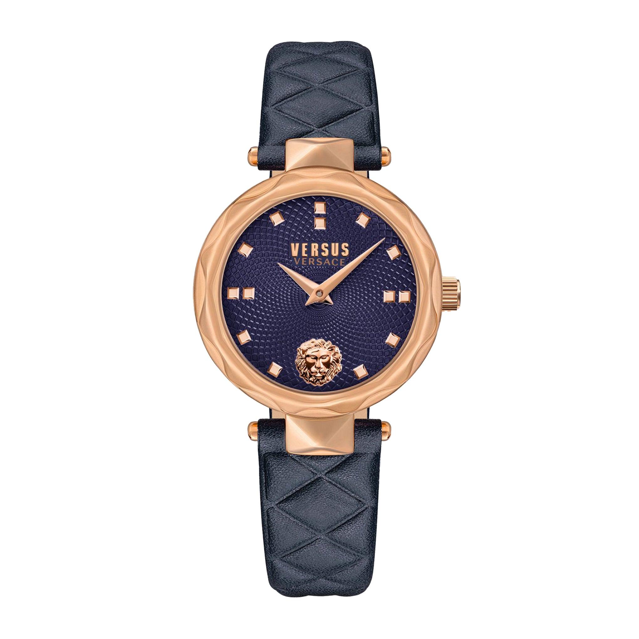 ساعة نسائية جلد كحلي 38 مم فيرزاتشي Versus Versace Women's Full Bloom Analog Blue Leather Band Watch