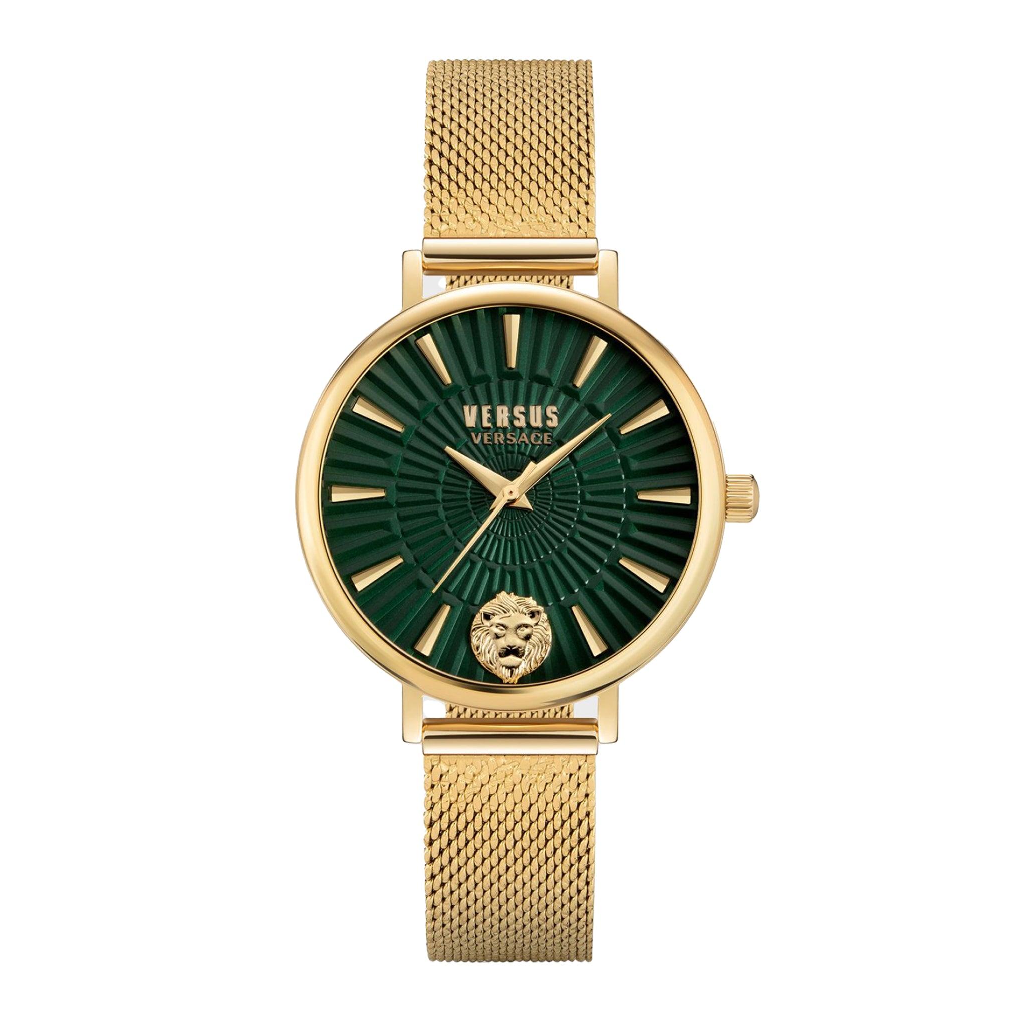 ساعة نسائية ستانلس ستيل ذهبي 34 مم فيرزاتشي Versus Versace Women's Gold Stainless Steel Mesh Strap Analog Watch