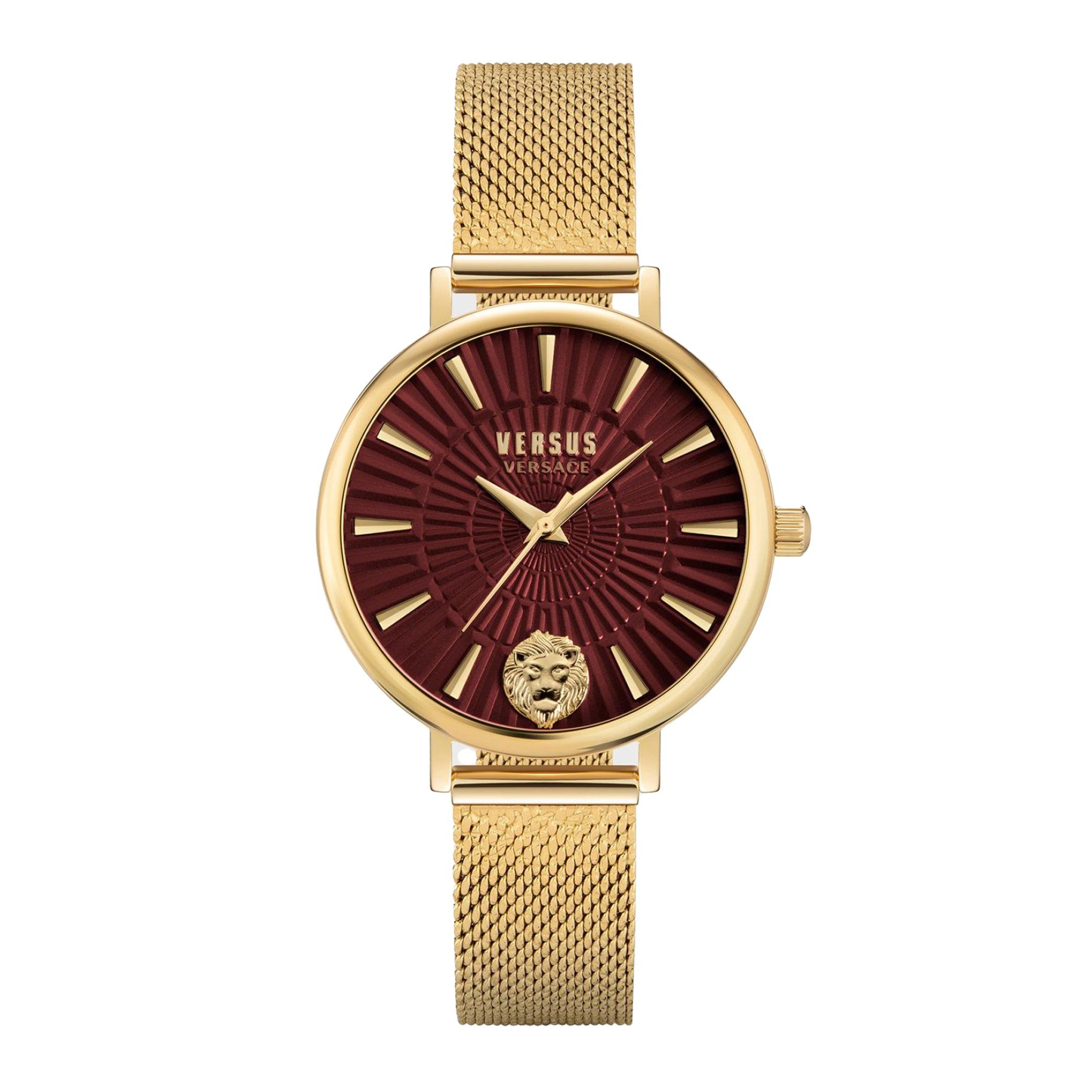 ساعة نسائية ستانلس ستيل ذهبي 34 مم فيرزاتشي Versus Versace Women's Gold Stainless Steel Mesh Strap Analog Watch