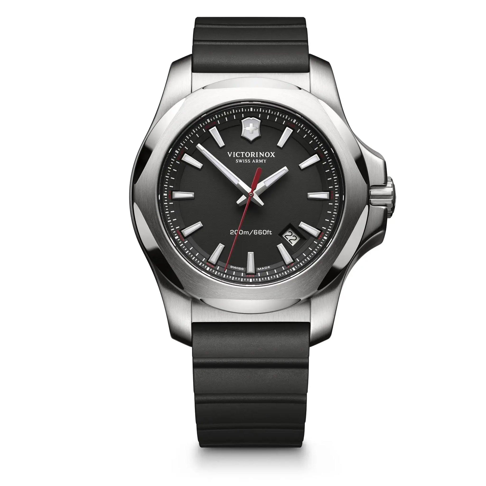 ساعة رجالية سويسرية سيليكون 43 مم أسود وفضي فيكتوري نوكس Victorinox Swiss Army Black Dial Men's