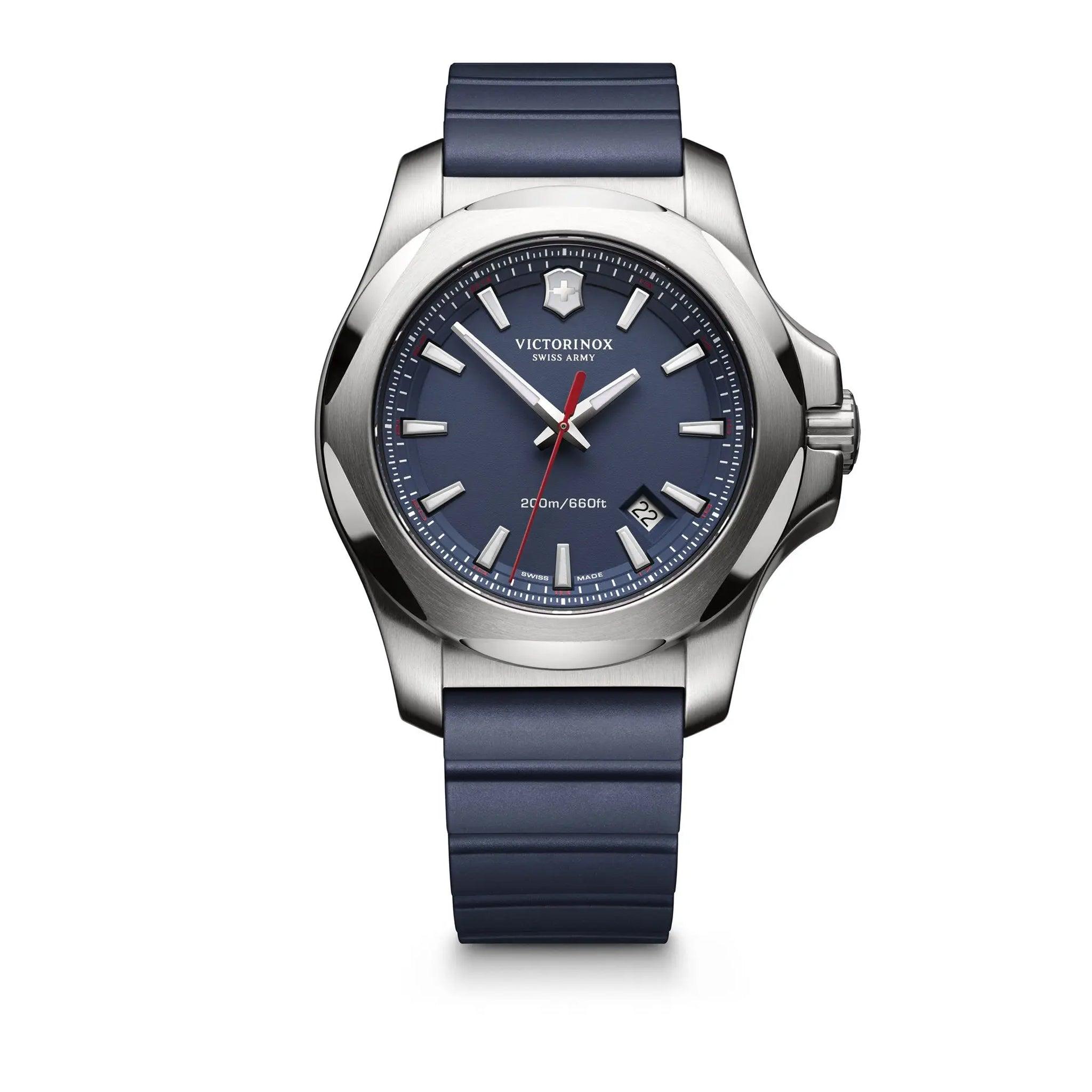 ساعة رجالية سويسرية سيليكون 43 مم كحلي وفضي فيكتوري نوكس  Victorinox Swiss Army Inox Blue Dial Mens