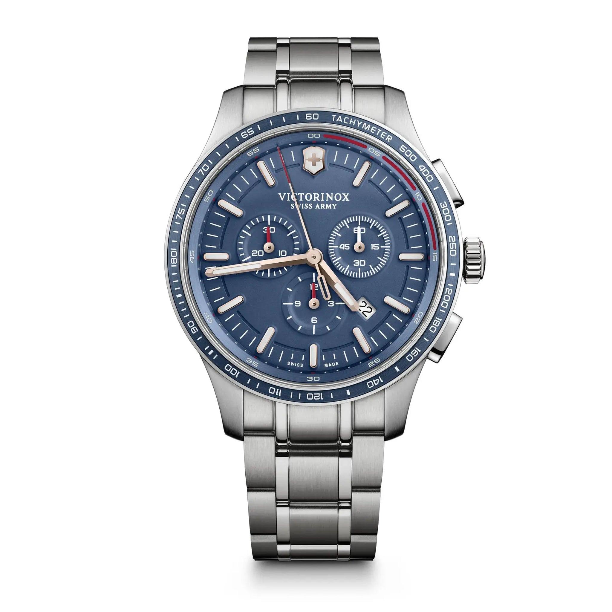ساعة رجالية سويسرية ستانلس ستيل فضي فيكتوري نوكس Victorinox Swiss Army Alliance Chronograph Silver/Blue Mens Wrist Watch