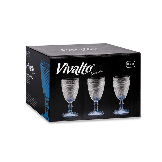 Vivalto 6 Pieces Cobalt Blue Points Water Glass Set 330 ml Transparent Glass - SW1hZ2U6MTg2NzU5OQ==
