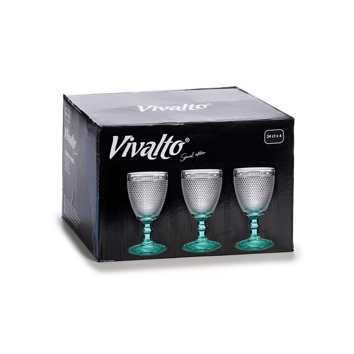 Vivalto 6 Pieces Water Foot Turquesa Points Cup Set 240 ml Transparent Glass