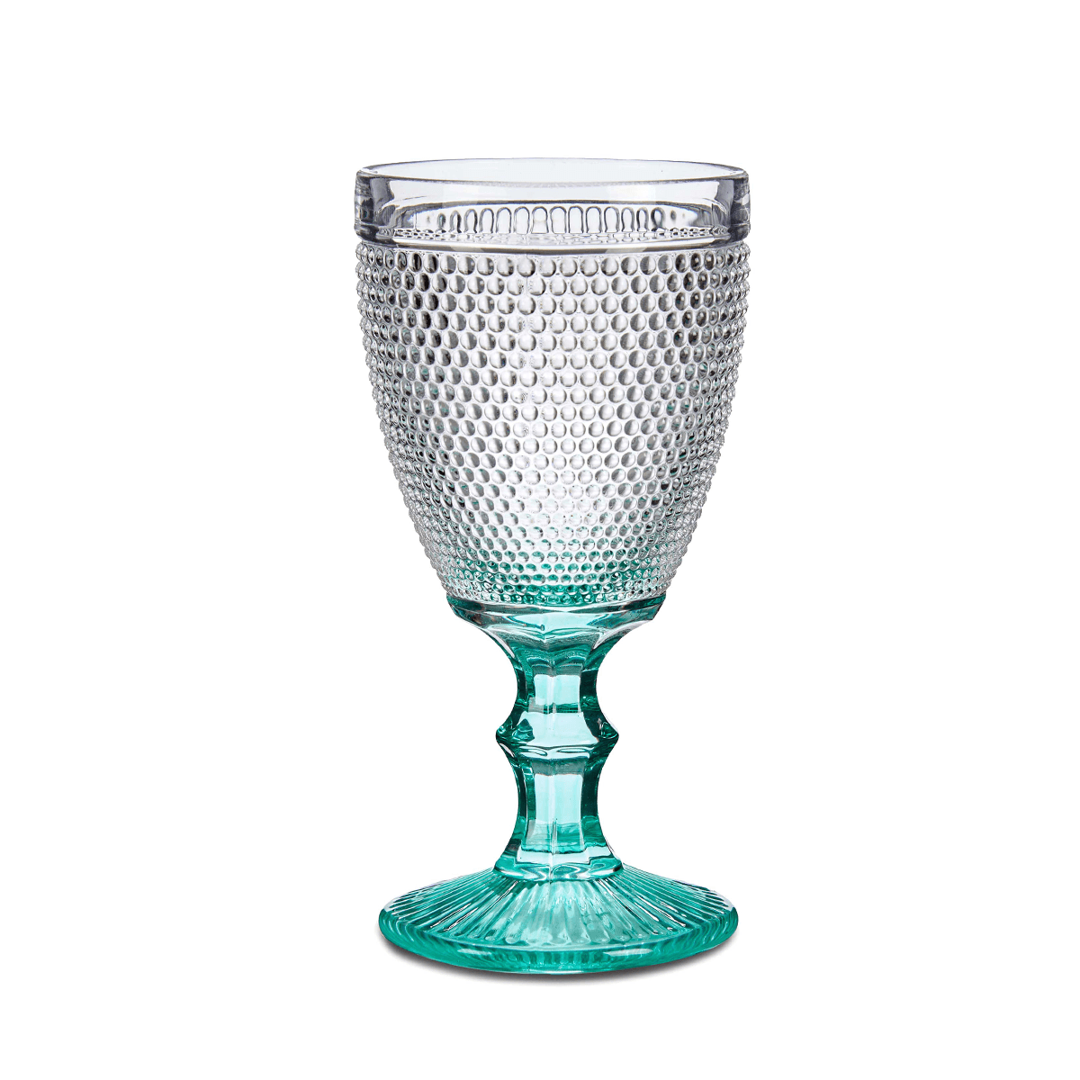 كاسات عصير 6 قطع 330 مل زجاج أخضر فيفالتو Vivalto 6 Pieces Water Foot Turquoise Points Cup Set 330 ml Transparent Glass