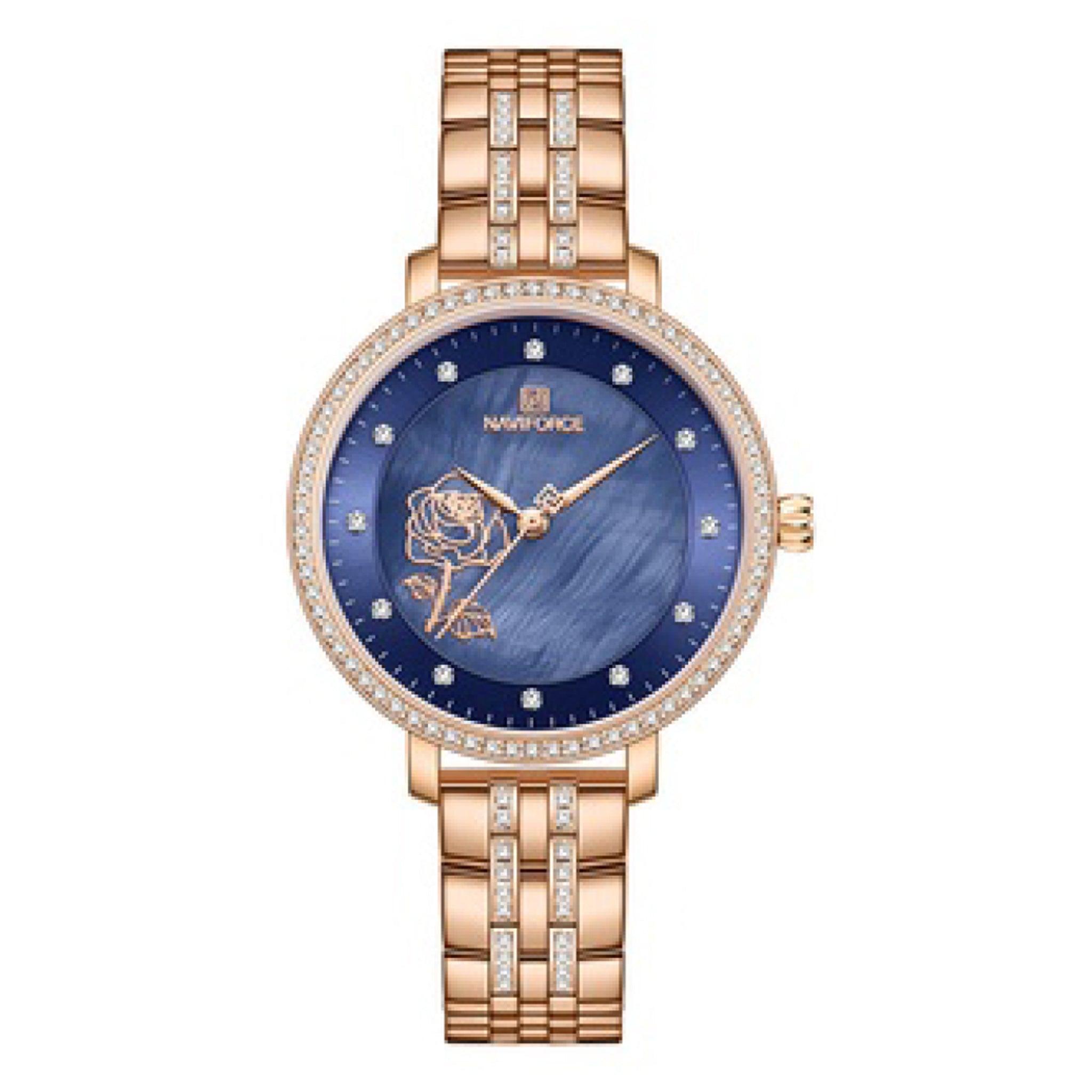 ساعة نسائية ستانلس ستيل وردي ذهبي نافيفورس Womens Casual Diamond Surrounded Stainless Steel Rose Gold Watch - Nf5017