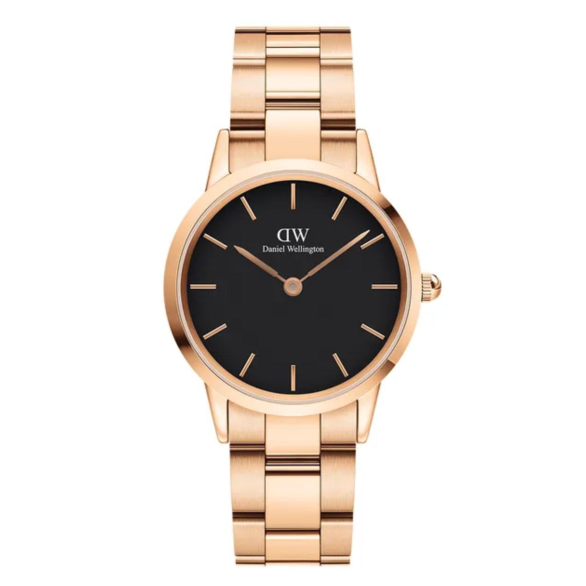 ساعة نسائية ستانلس ستيل دهبي اسود دانيال ولينغتون Women's Watch Daniel Wellington Iconic Link Rose Gold Black - Dw00100212