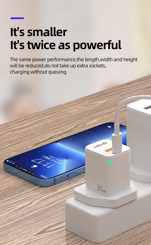 IQ Touch 30W Dual Port USB-C & A Wall Charger With GaN Tech