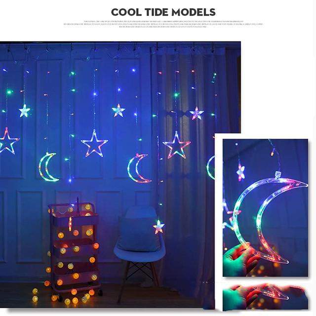 زينة رمضان للبيت هلال رمضان مع إضاءة ار جي بي 5 متر Toby's Ramadan Curtain Moon Star Decorative Lights