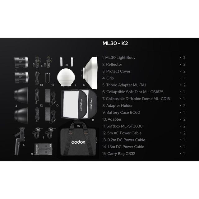 مجموعة معدات تصوير 10 في 1 غودوكس Godox ML30 2 light kit - SW1hZ2U6MTkzNzQ0MQ==