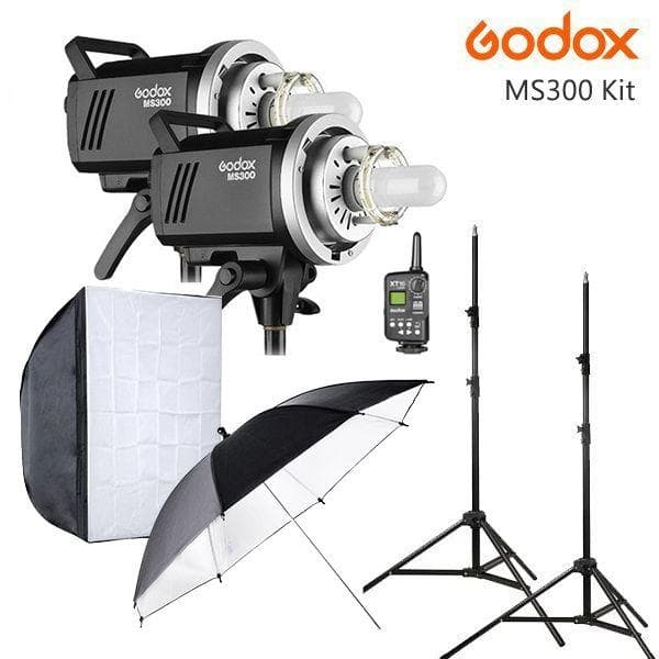 مجموعة إضاءة تصوير للأستوديو بمصباحين 5600 كلن جودوكس Godox MS300 Studio 2 Head Flash Kit