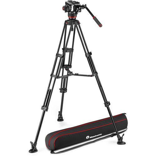 ترايبود مع رأس 504X ألمنيوم أسود مانفروتو Manfrotto 504X Fluid Video Head With Aluminum Tripod with Mid-Level Spreader