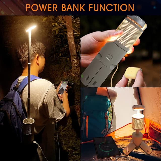 كشاف ليد خارجي وباور بنك مدمج 10000 مللي أمبير Portable Telescopic Tripod Camping Light