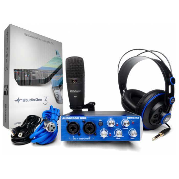 مجموعة استوديو للاصوات يتضمن ميكروفون وسماعات ومنظم اصوات من برريسونوس PreSonus AudioBox 96 Studio