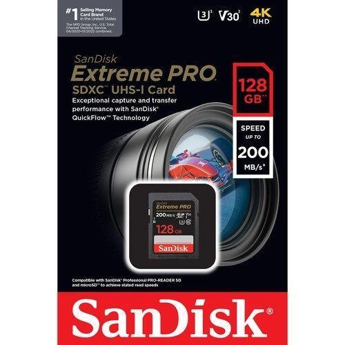 بطاقة ذاكرة 128 جيجا بايت سرعة قراءة 200 ميجا بايت في الثانية سان ديسك SanDisk SDXC Card Extreme Pro - SW1hZ2U6MTk1MzI1NQ==