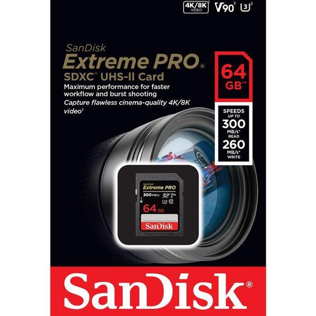 SanDisk SDXC Extreme PRO - 64GB, 300 MB/s, C10, UHS-II, U3 V90 - SW1hZ2U6MTk0OTQyNQ==