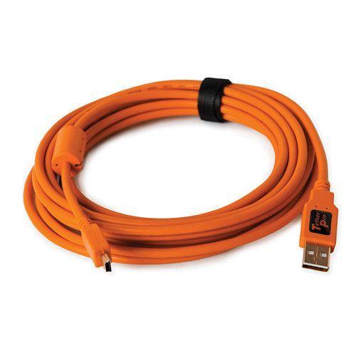 Tether Pro USB 2.0 Male to Mini-B 5 pin, 15', Hi-Visibility Orange