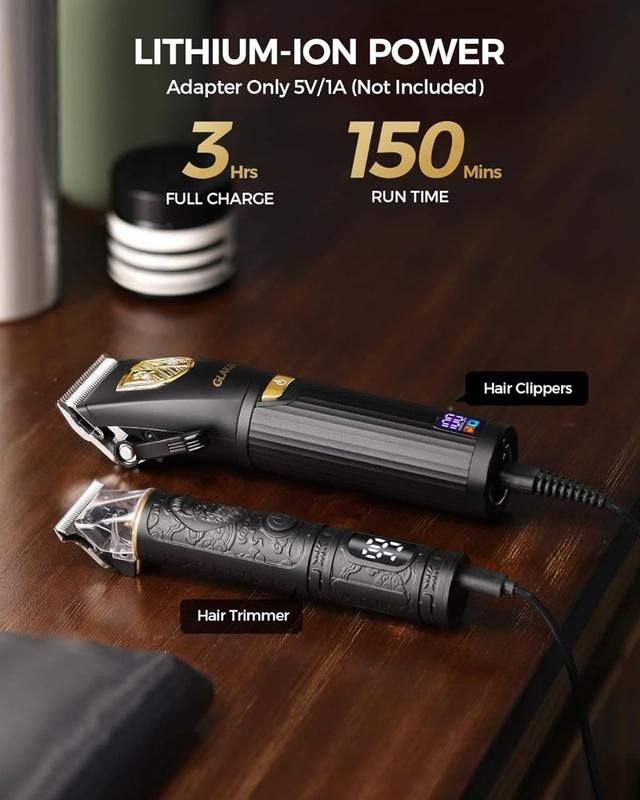 مجموعة حلاقة للرجال جلاكر 2 ماكينه حلاقه شعر راس واللحية مع رؤوس متعددة Glaker Professional Cordless Hair Clippers Kit