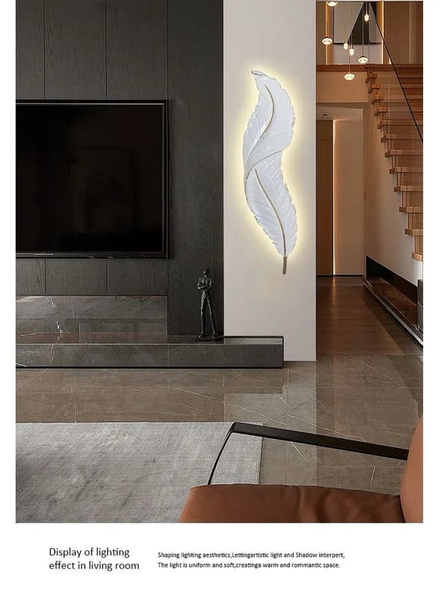 ديكور جدار غرف نوم اضاءة حائط على شكل ريشة Luxury Bedroom Feather Decorative Wall Lamp
