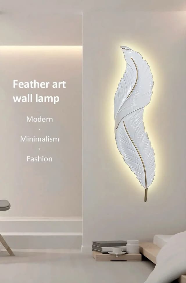 ديكور جدار غرف نوم اضاءة حائط على شكل ريشة Luxury Bedroom Feather Decorative Wall Lamp