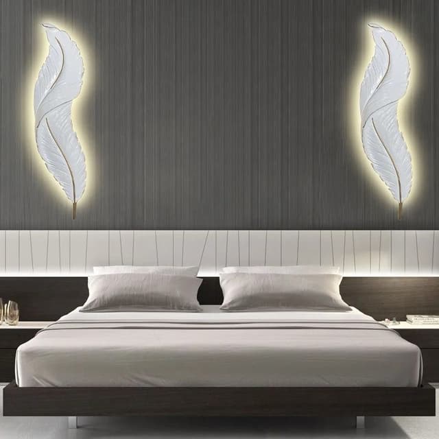 ديكور جدار غرف نوم اضاءة حائط على شكل ريشة Luxury Bedroom Feather Decorative Wall Lamp