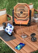 مروحة صغيرة متنقلة لاسلكية مع اضاءة وباور بنك مدمج 8000 مللي أمبير Outdoor Camping Fan With Light