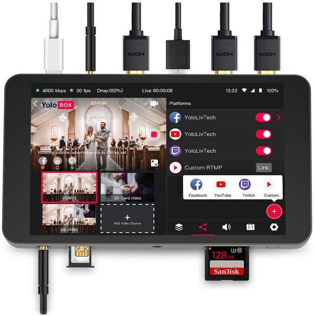 جهاز تشفير وشاشة بث مباشر متعدد الكاميرات إصدار EM مع محول ومسجل يولو بوكس YoloBox Portable All-in-One Multi-Camera Live Streaming Encoder, Switcher, Monitor, Recorder - SW1hZ2U6MTkzNTI3Mg==