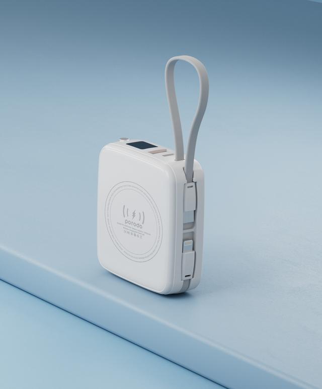 شاحن متنقل باور بانك 10000 مللي أمبير بورودو يدعم الشحن اللاسلكي 15 واط Porodo Magsafe Power Bank With Built-In Cables