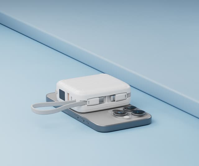 شاحن متنقل باور بانك 10000 مللي أمبير بورودو يدعم الشحن اللاسلكي 15 واط Porodo Magsafe Power Bank With Built-In Cables