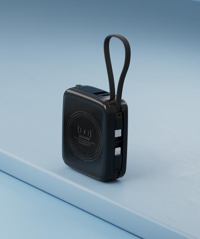 شاحن متنقل باور بانك 10000 مللي أمبير بورودو يدعم الشحن اللاسلكي 15 واط Porodo Magsafe Power Bank With Built-In Cables