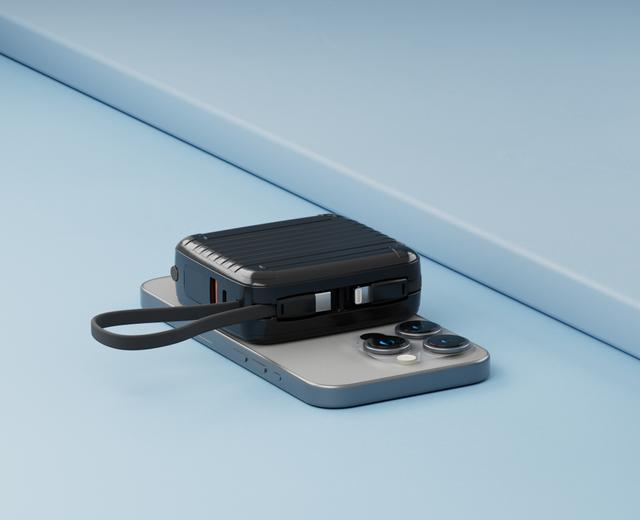 شاحن متنقل باور بانك 10000 مللي أمبير بورودو يدعم الشحن اللاسلكي 15 واط Porodo Magsafe Power Bank With Built-In Cables