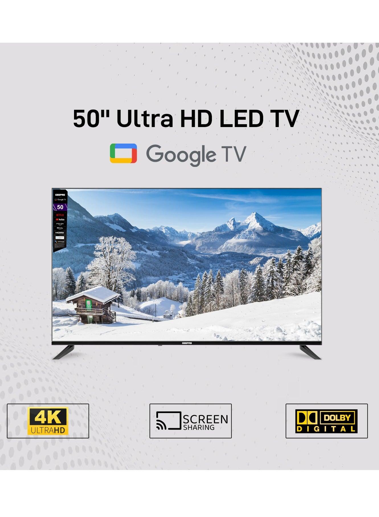 Geepas 50" Google Tv- Dolby Audio, Ultra Hd Led Tv, Built In Chromecast With Remote Control, Hdmi And Usb Ports Licensed Contents And Pre Installed Apps, Wi Fi And Screen Sharing