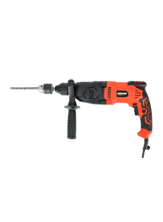 Geepas 26mm Rotary Hammer, Hammer With Sds Plus 4 Function And Adjustable Soft Grip Handle, Point And Flat Chisel, Heavy Duty Rotary Hammer Drill