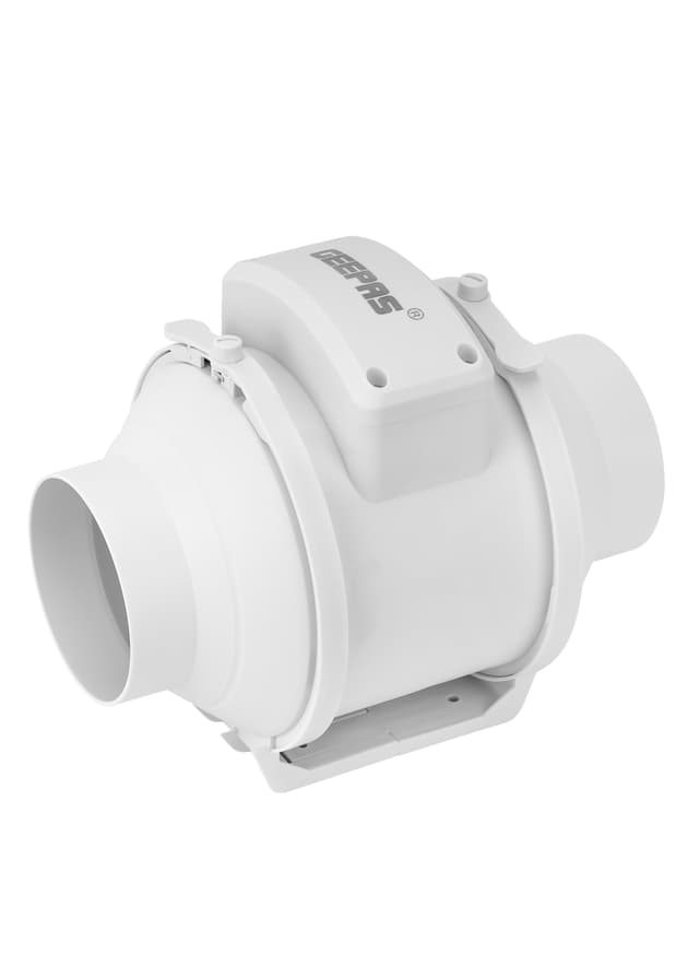 Geepas 4" In Line Exhaust Fan With 2 Speed, 23w Power, Low Noise, 2600rpm Speed, Installed In Loft Or Roof Space, Overrun Timer Adjustable From 2-30 Minutes, 130cfm Airflow, Rust Free 23 W White - 452045