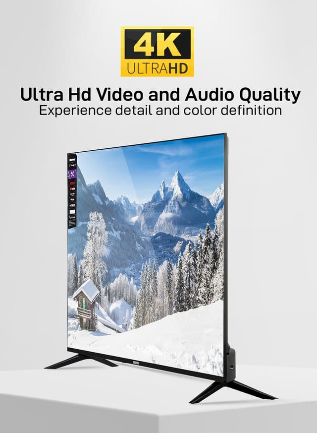 Geepas 55'' 4k Uhd, Google, Smart Led Tv With Remote Control, Wall Mount Bracket, 2 Usb & 4 Hdmi Port, Hdmi, Usb, Bluetooth, Wifi, Screen Sharing, 16.9 Aspect Ration, Wide Color Enhancer, Eco Efficiency