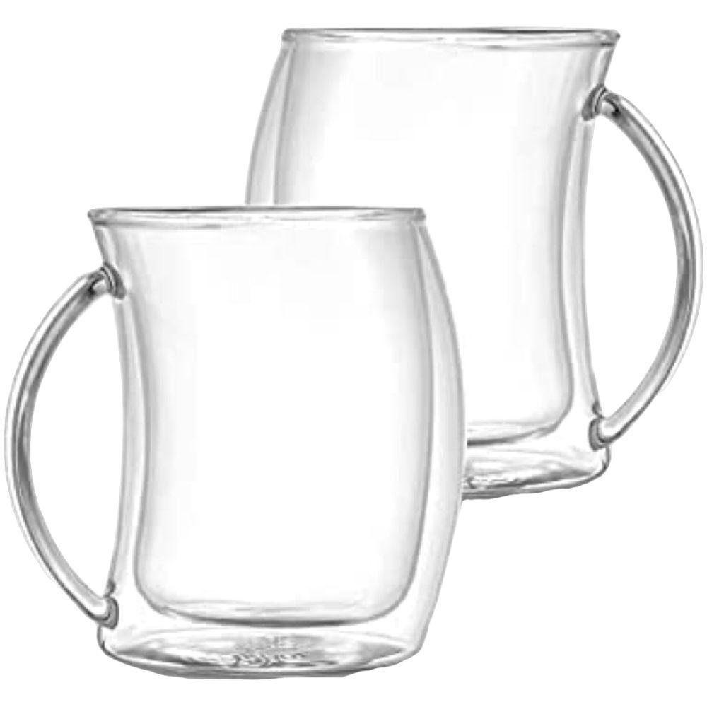 1Chase - Double Wall Wave Design Glass Mug with Handle 250 ml Pack Of 2