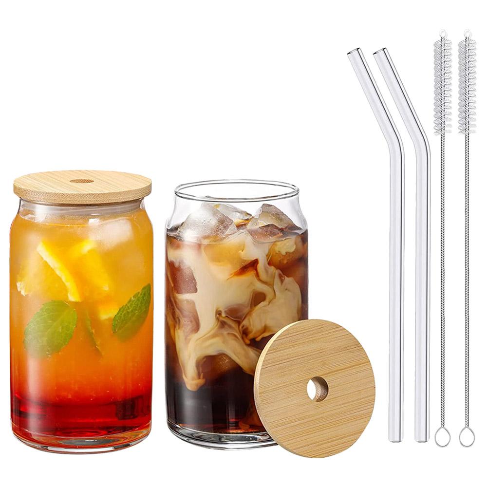 1Chase - Glass Mason Jar 550ml W/ Lid, Straw & Brush - Pack of 2