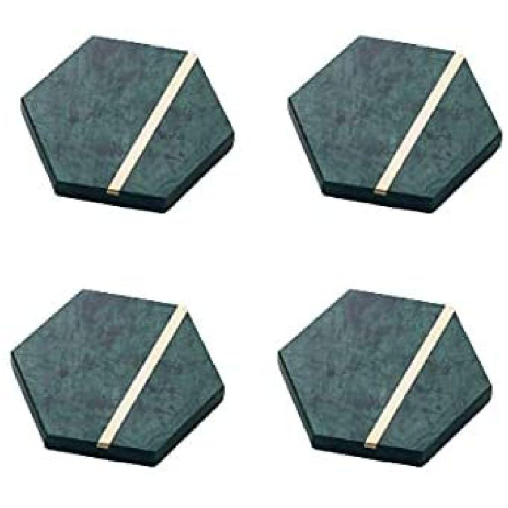 1Chase - Hexagon Coasters W/ Gold Inlay - Pack of 4 - Green