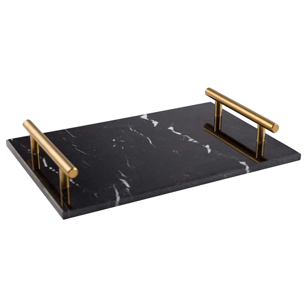 صينية تقديم بمقبض ذهبي أسود ون تشايس 1Chase - Marble Trinket Vanity Tray with Gold Handle