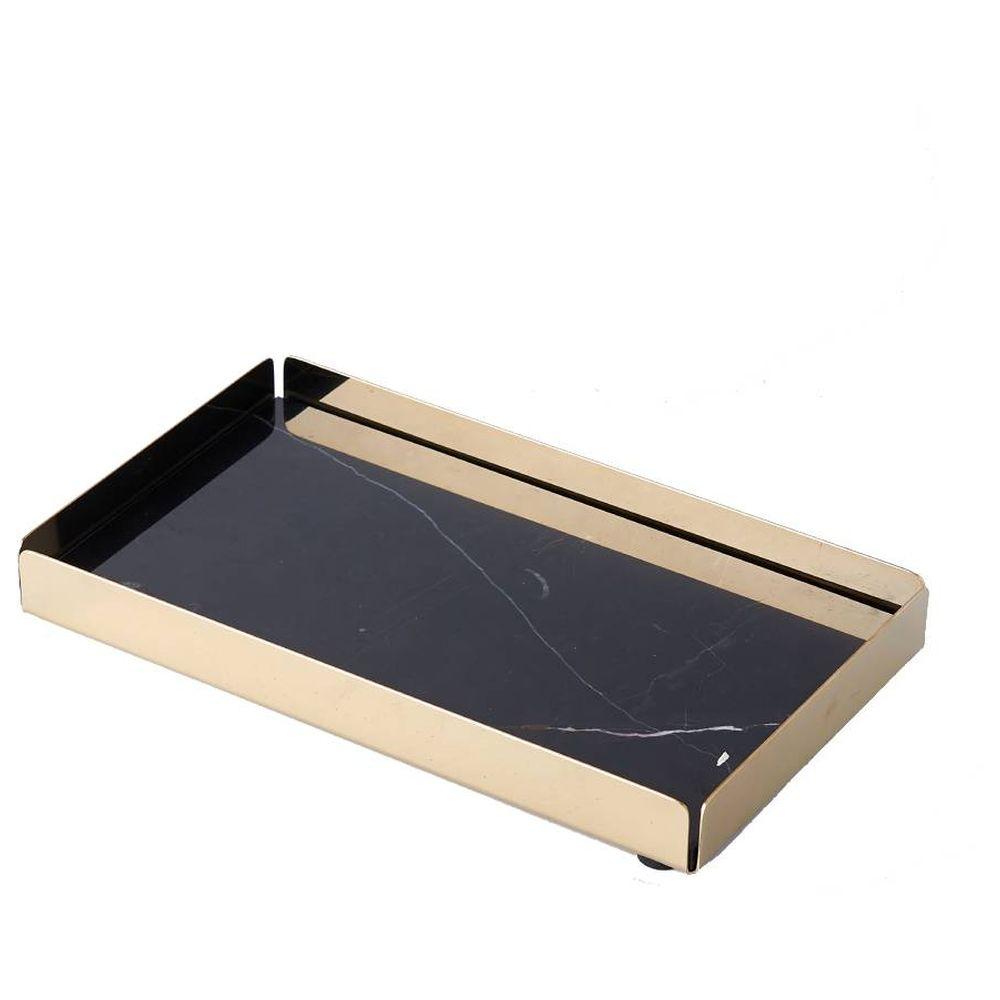 صينية تقديم بقاعدة ذهبية مقاومة للصدأ أسود ون تشايس 1Chase - Natural Marble Tray W/ Gold Detachable Base