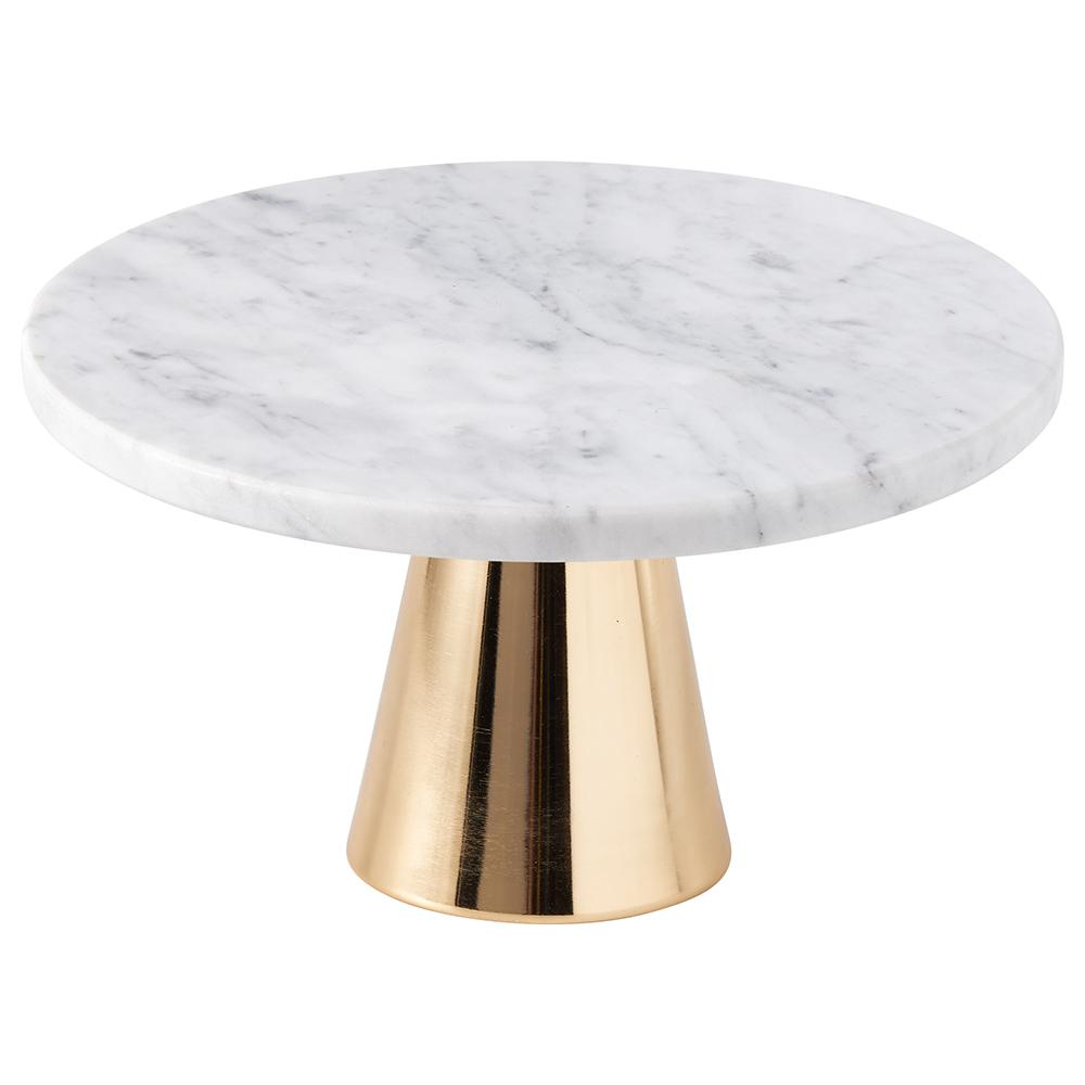 حامل الكيك بقاعدة ذهبية ون تشايس 1Chase - Natural Round White Marble Cake Stand W/