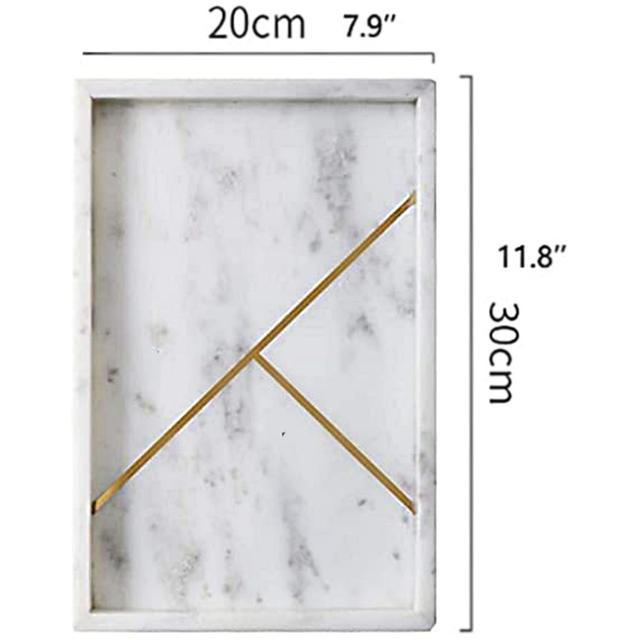 1Chase - Rectangular Marble Stone Tray W/ Gold Rib Pattern - White - SW1hZ2U6MjE4OTIzNA==